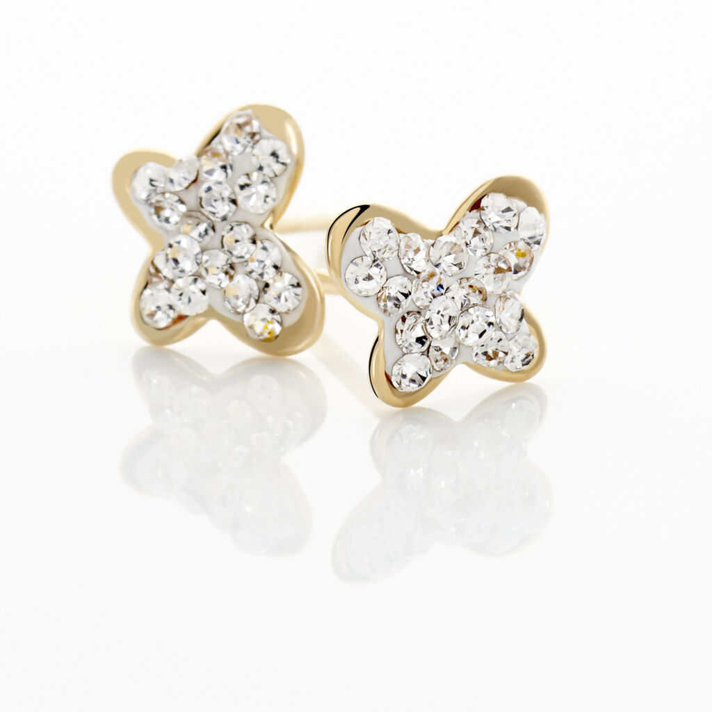 Boucles D'oreilles Puces Or Jaune Cercis Strass