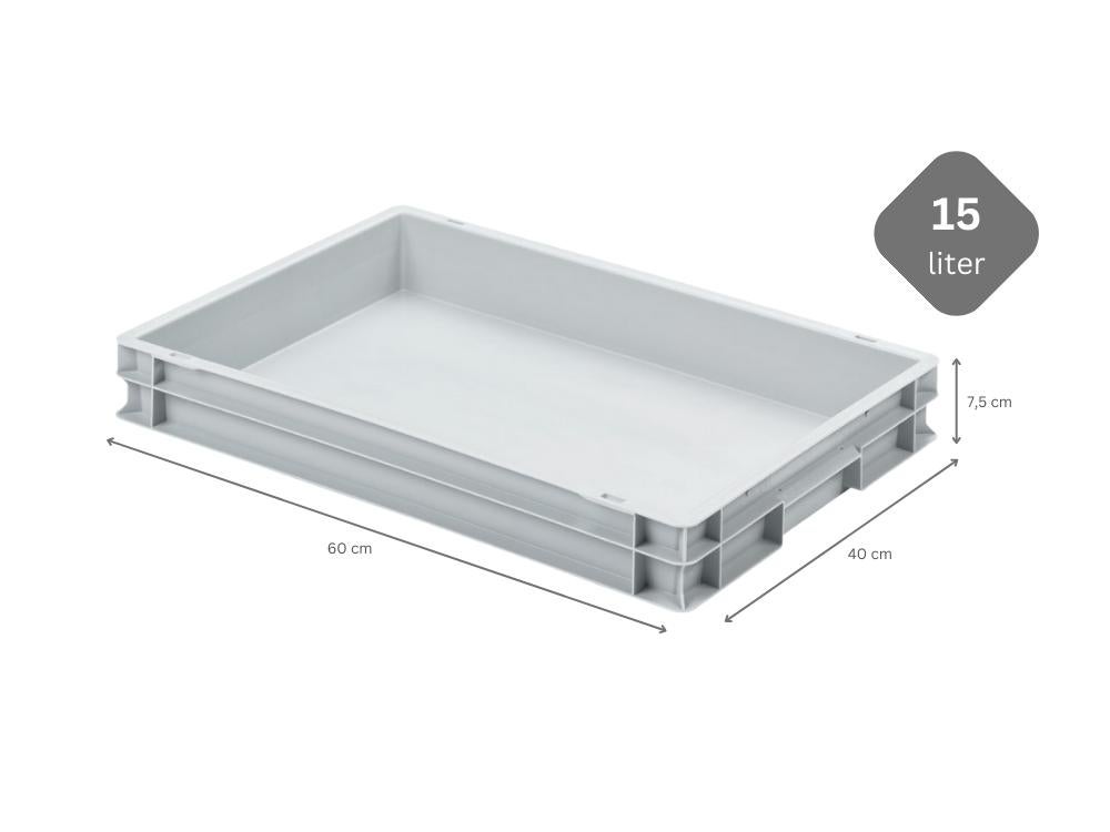 PROREGAL Voordeelset 5 x Eurobakken met gesloten handgreep HxBxD 7,5 x 40 x 60 cm 15 liter Grijze Eurobox Transportbox Transportcontainer Stapelbare container