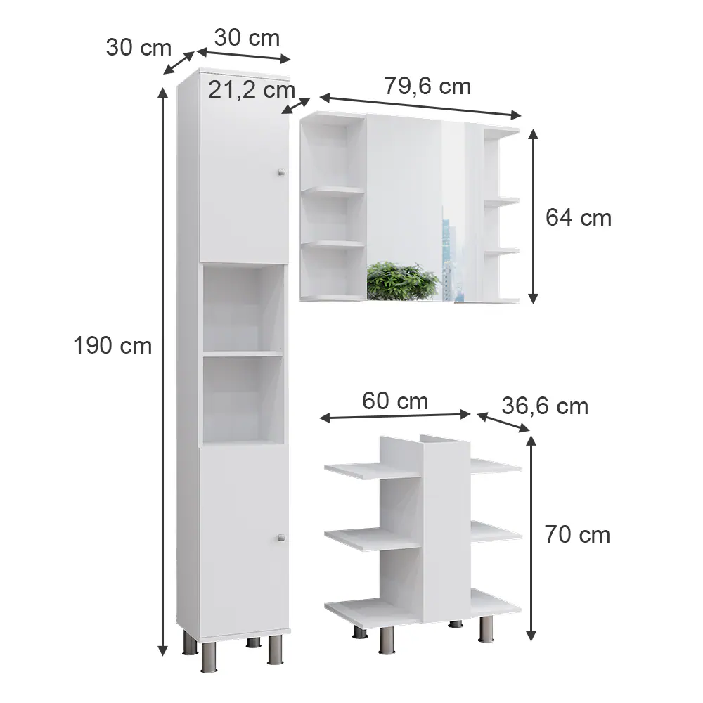 Vicco Badmöbel-Set Fynn Weiß 3 Teile Hochschrank