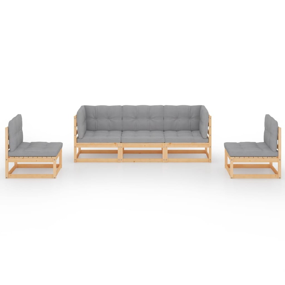 Salon de jardin meuble d'extérieur ensemble de mobilier 5 pièces avec coussins bois de pin massif