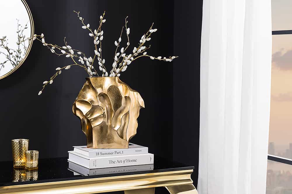 Handgefertigte Vase LIQUID 30cm gold Metall Hammerschlag Design