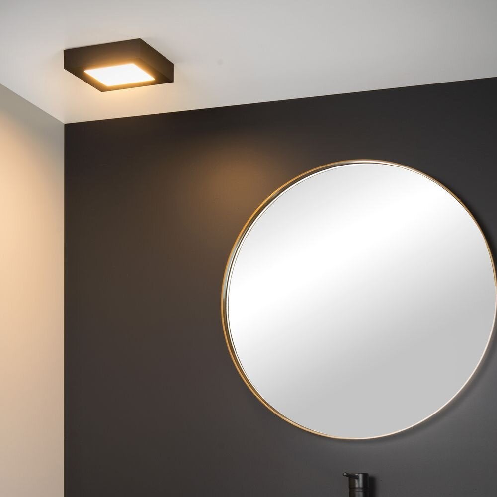 Brice LED plafondlamp in zwart, 15W, 3000K, 800lm, IP44, 186mm, vierkant