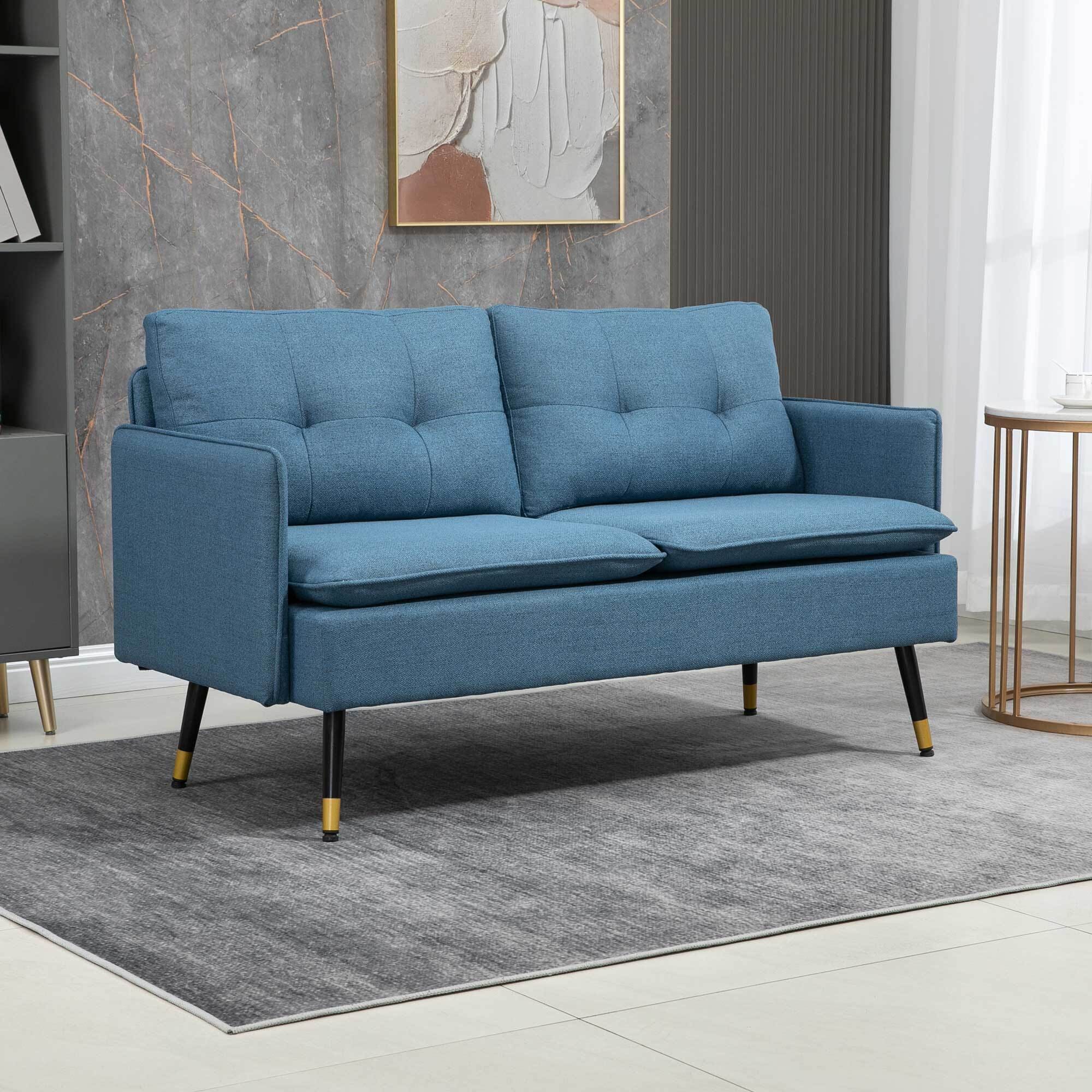HOMCOM Zweisitzer Sofa mit Rücken- und Sitzkissen grau 139L x 68B x 80H cm