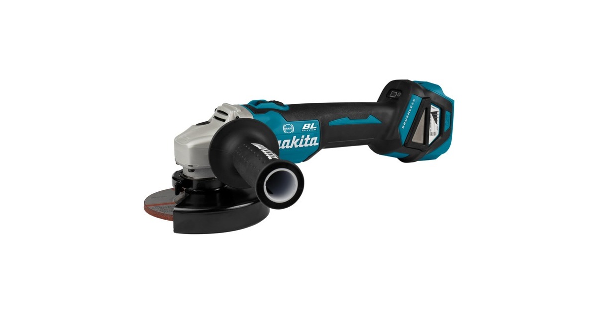 Makita18 V Haakse slijper 125 mm DGA513ZJ  (Blauw/zwart, Accu en oplader niet inbegrepen, in Mbox, met vastzetschakelaar)