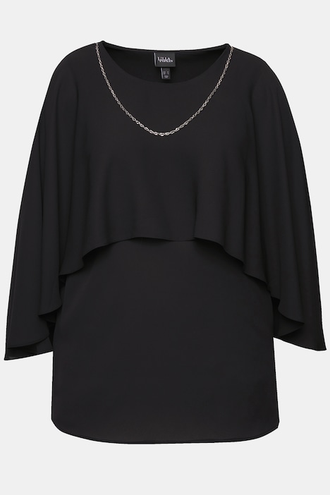 Bluse, Krepp, Schulter-Überwurf, abnehmbare Kette