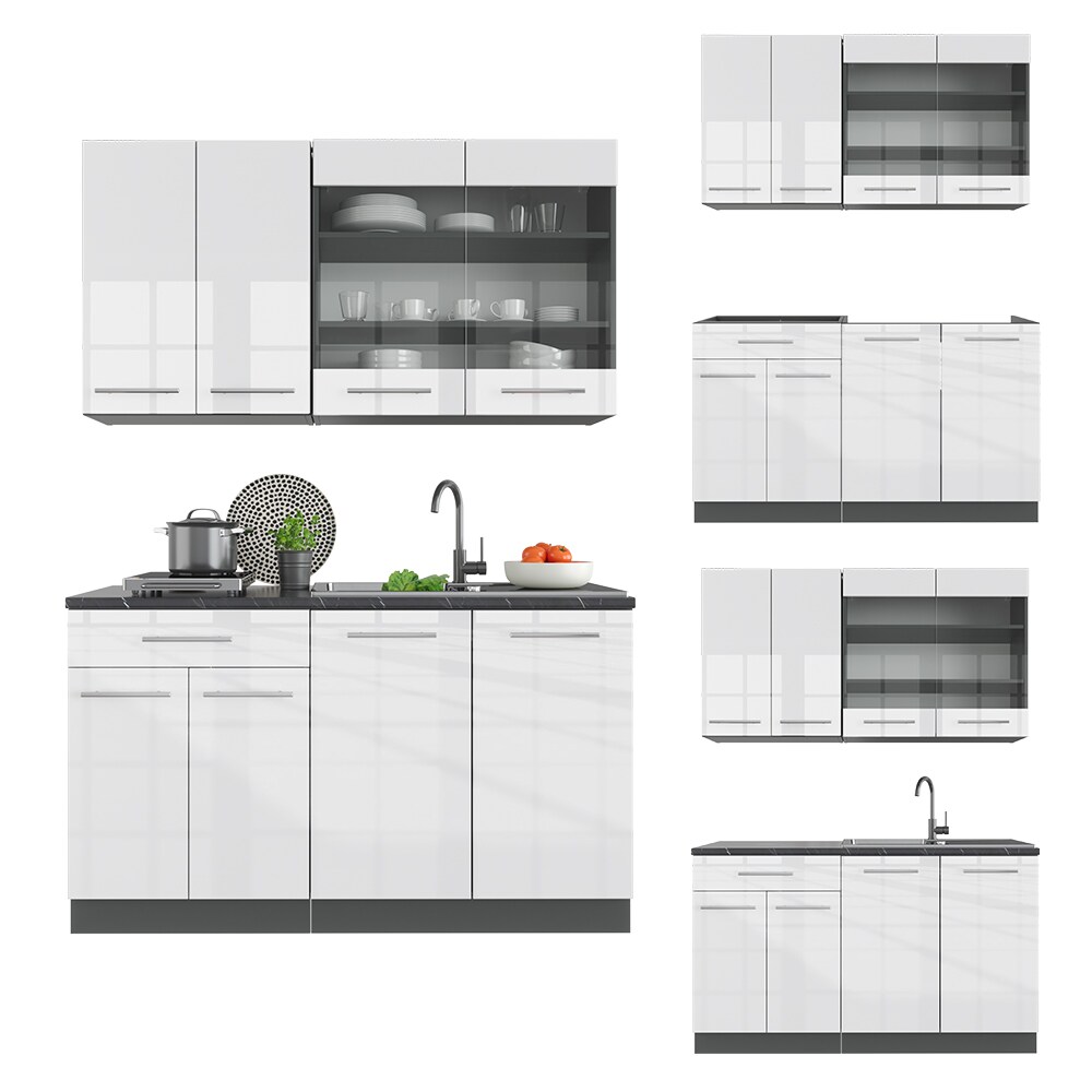 Vicco Küchenzeile Single Einbauküche 140 cm Küchen Weiß Hochglanz Fame-Line