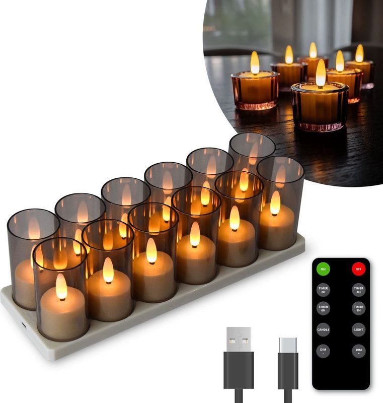FlinQ - Oplaadbare Waxinelichtjes - Set van 12 - Led - Bewegende Vlam