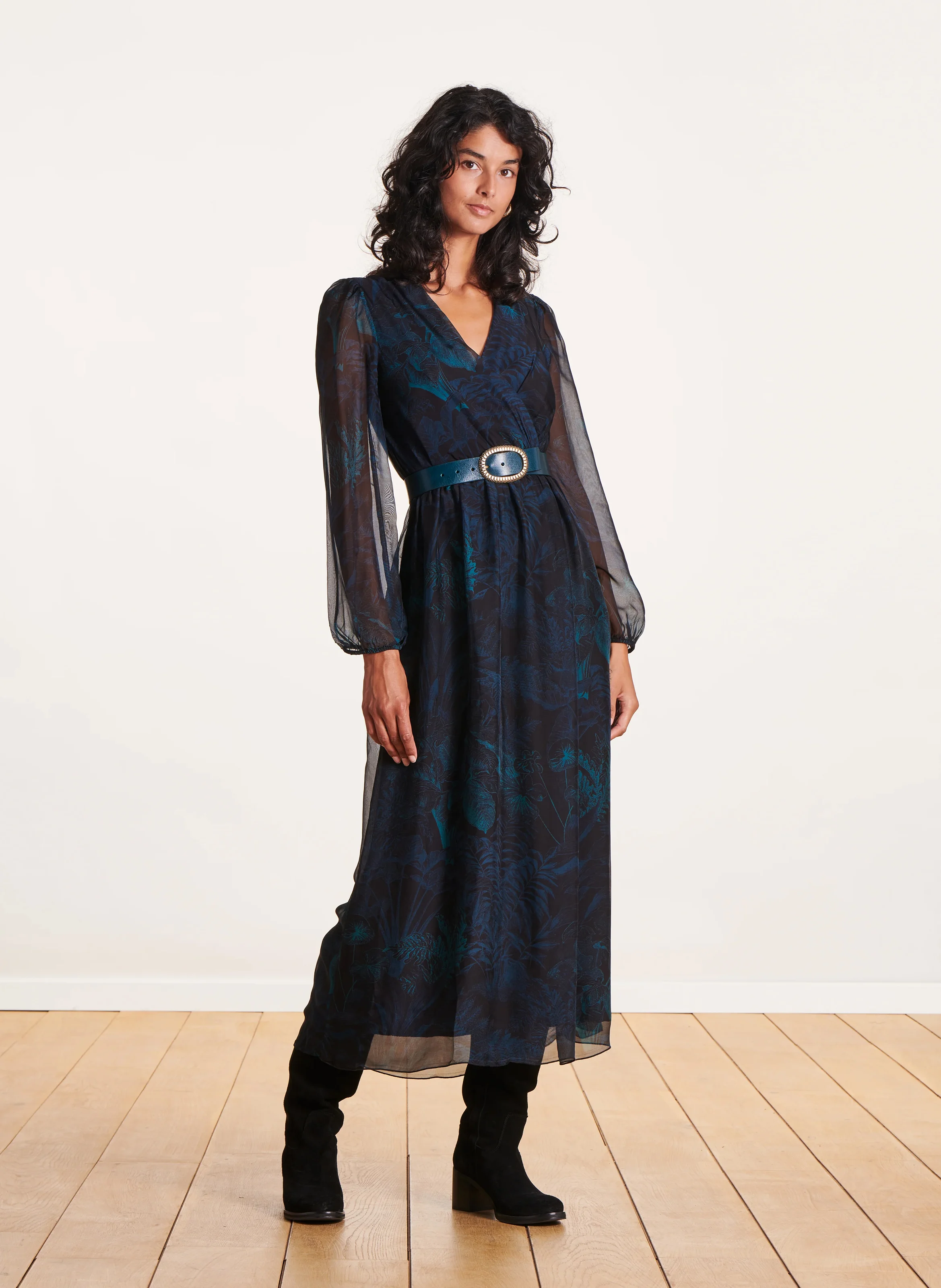 Robe longue col V imprimée | Multicolore