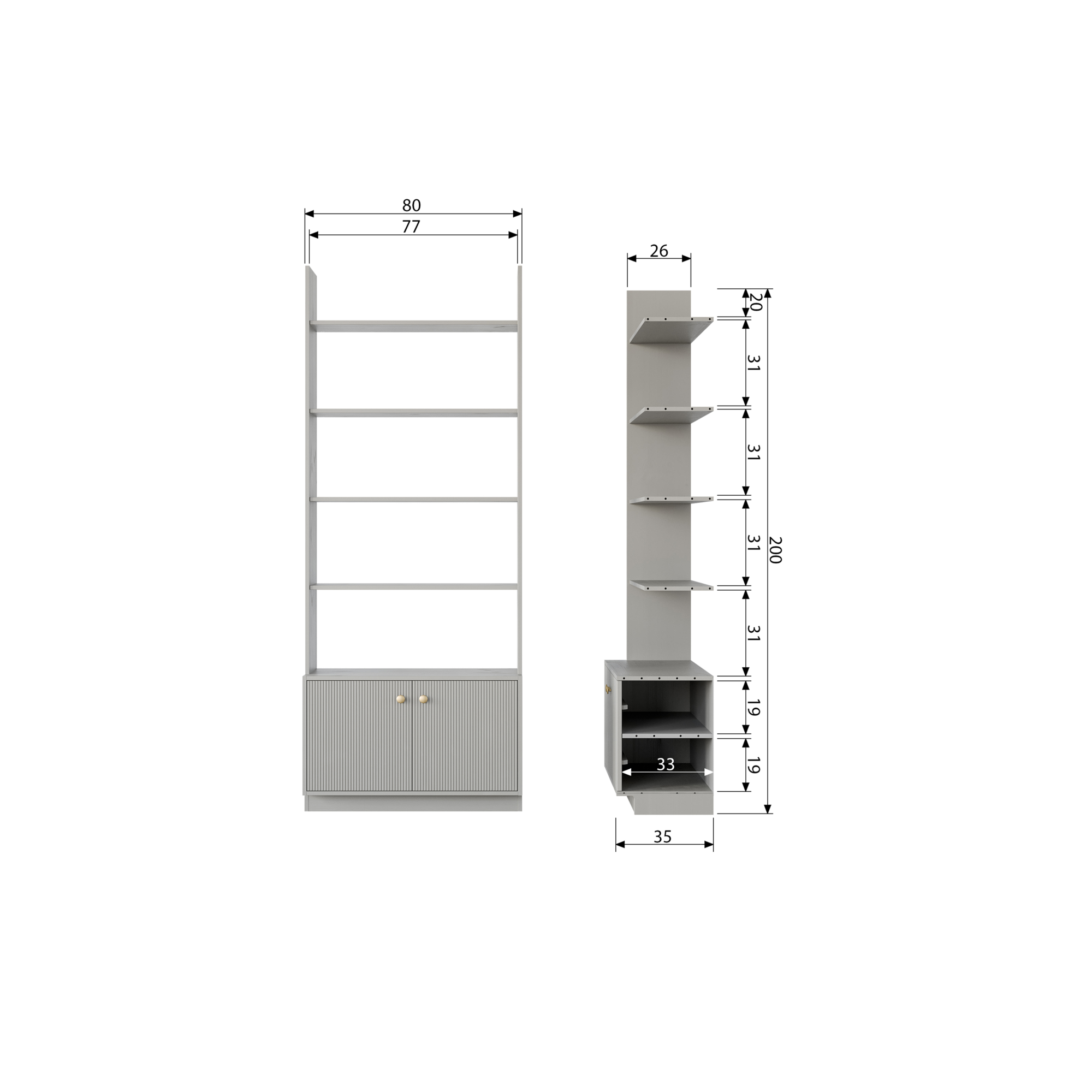 Boekenkast Madu grenen Wolkengrijs [FSC]