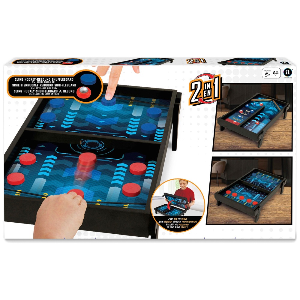 2-in-1 Holz-Schleuderhockey und Rebound-Shuffleboard