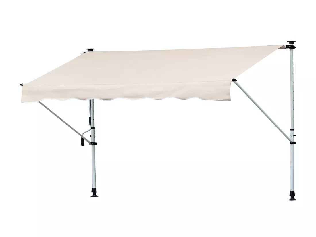 Store banne manuel rétractable 4L x 1,2l m inclinaison et hauteur réglable installation rapide métal alu polyester anti-UV crème