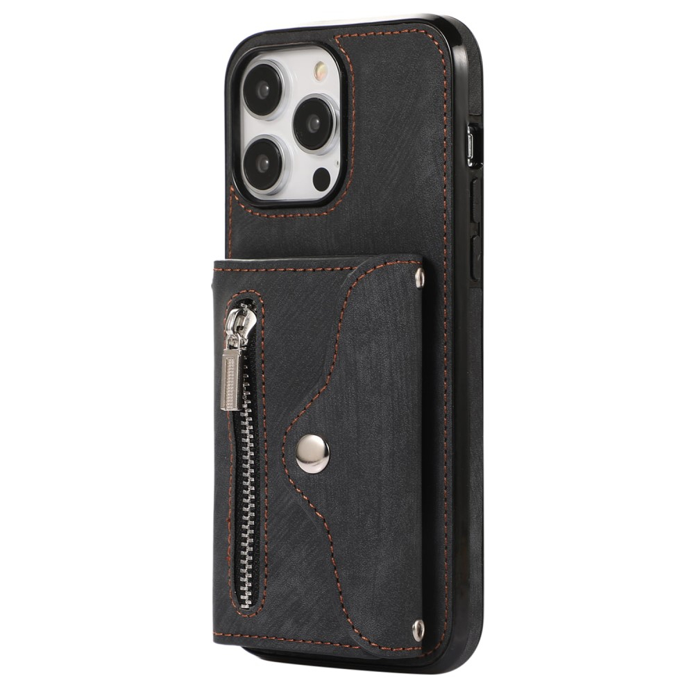 iPhone 14 Pro Necklace Leder Schutz Hülle mit Kartenfächer   Handykette (RFID Schutz) - Schwarz