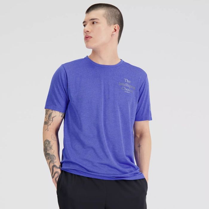 New Balance Herre T-shirts Graphic Impact Run Short Sleeve Blå
