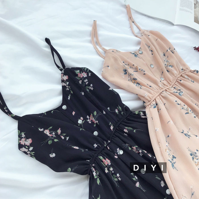 DIYI - Chiffon romper met spaghettibandjes en bloemenprint