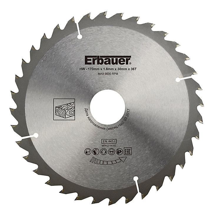 Lame de scie circulaire Bois Erbauer Ø170 x30/20/16 Moyenne 36 dents