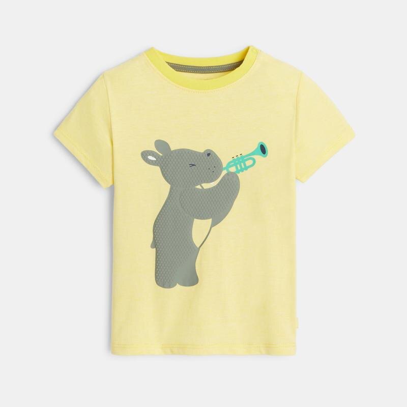 T-shirt rayé hippopotame en relief jaune bébé garçon Jaune