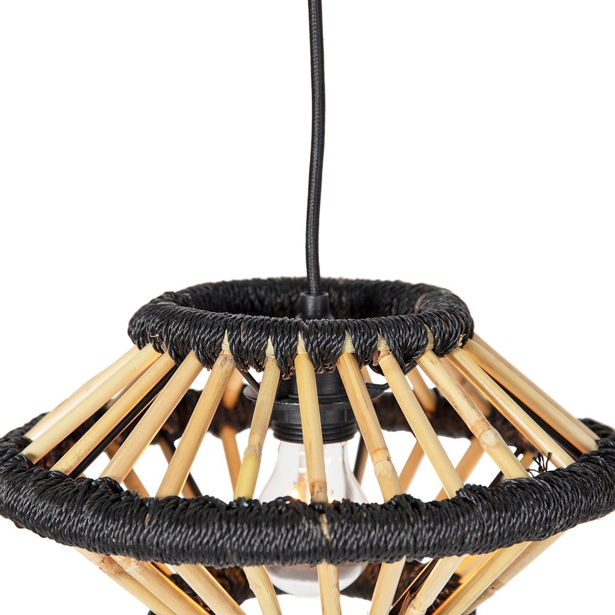 Oosterse hanglamp bamboe met zwart langwerpig 3-lichts - Evalin