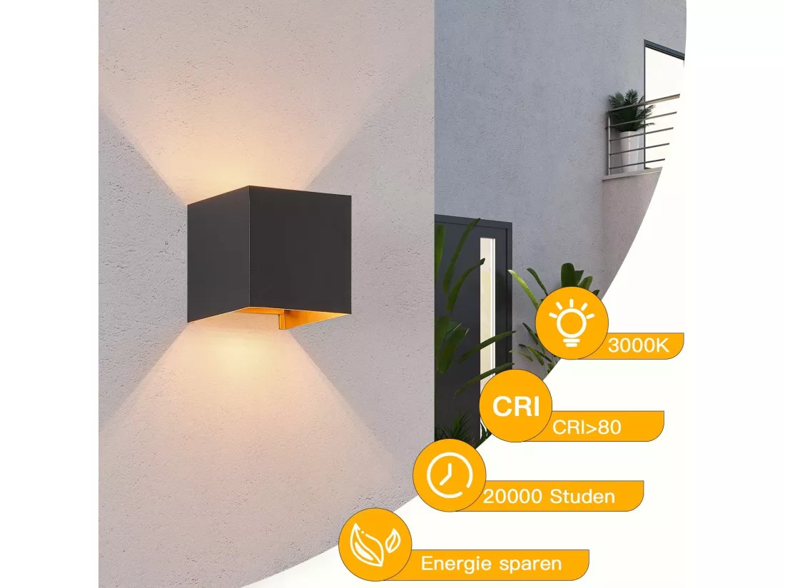NETTLIFE Applique LED 3W,4 pièces -G9 Lampe Murale Extérieur/Intérieure Noire et Dorée，étanche double faisceau réglable IP65 230V 3000K