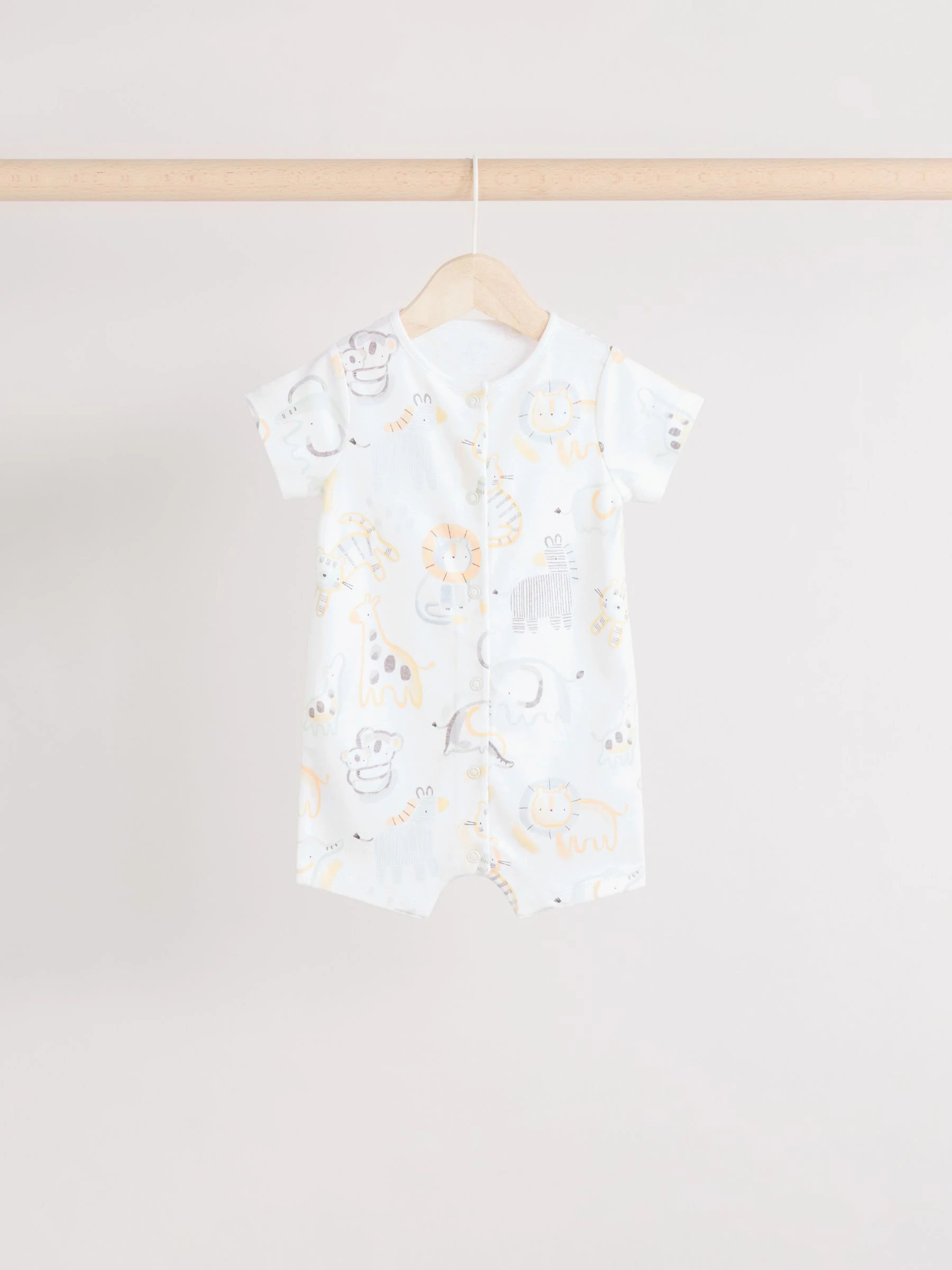 Wit met safariprint - Embroidered 3 Pack Baby Rompers