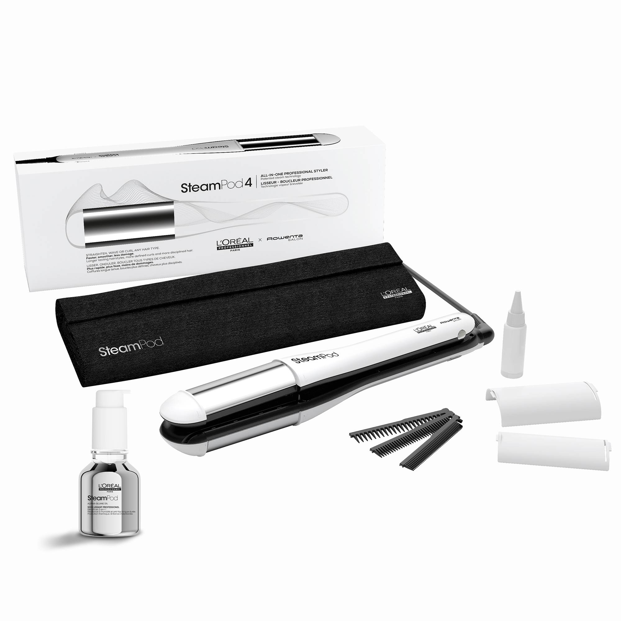 Pack SteamPod 4 lisseur vapeur & soin lissant professionnel et trousse incluse / 50ml