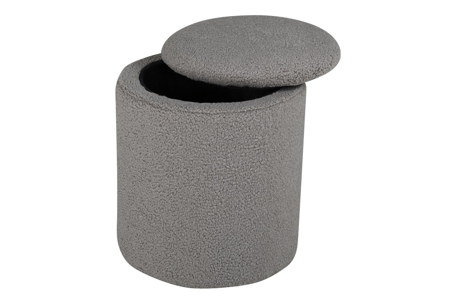 Limpen pall Ø32cm. Tekstil Teddy Grå. Med oppbevaring.