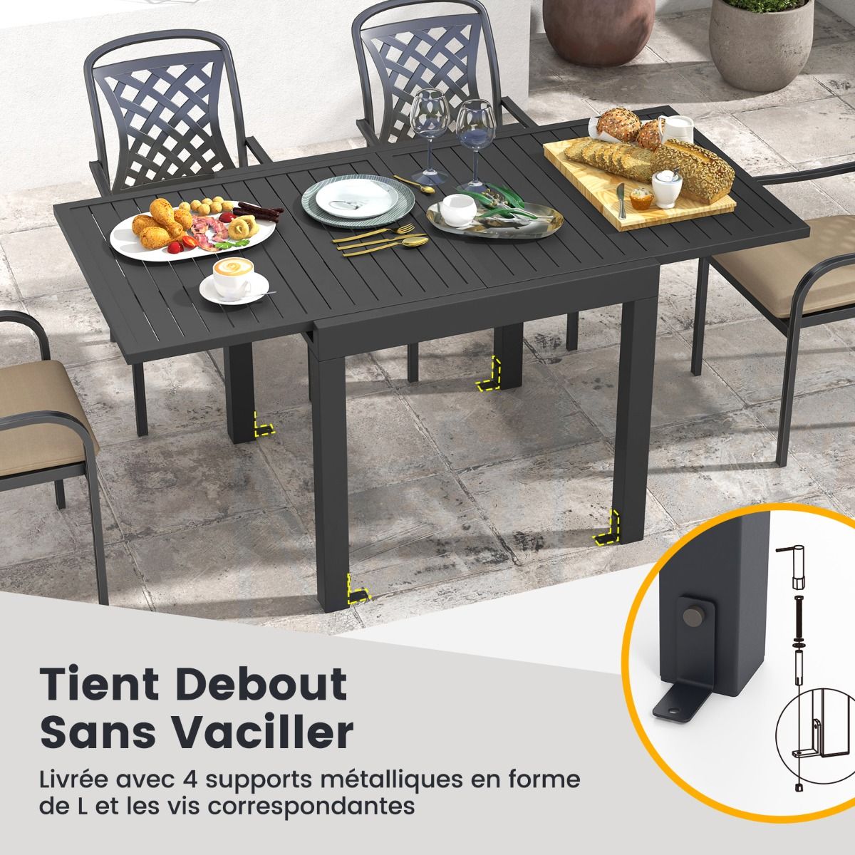 Table de Jardin Extensible en Aluminium Ajustable de 80 à 160 CM Table à Manger Extérieure Plateau à Lattes pour 4-6 Personnes Gris Foncé - Lidl-Manfred