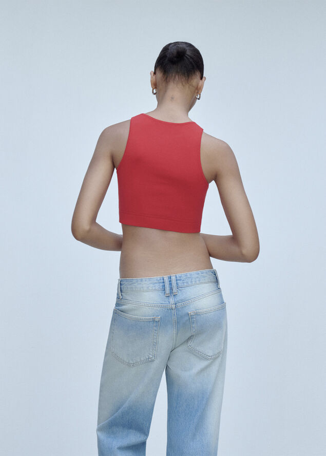 MANGO Knitted cropped top Red