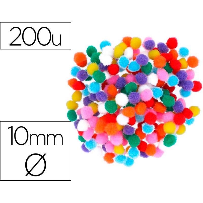 Pompons fontorpin polypropylene petite taille   10mm mix couleurs assorties   200 unites