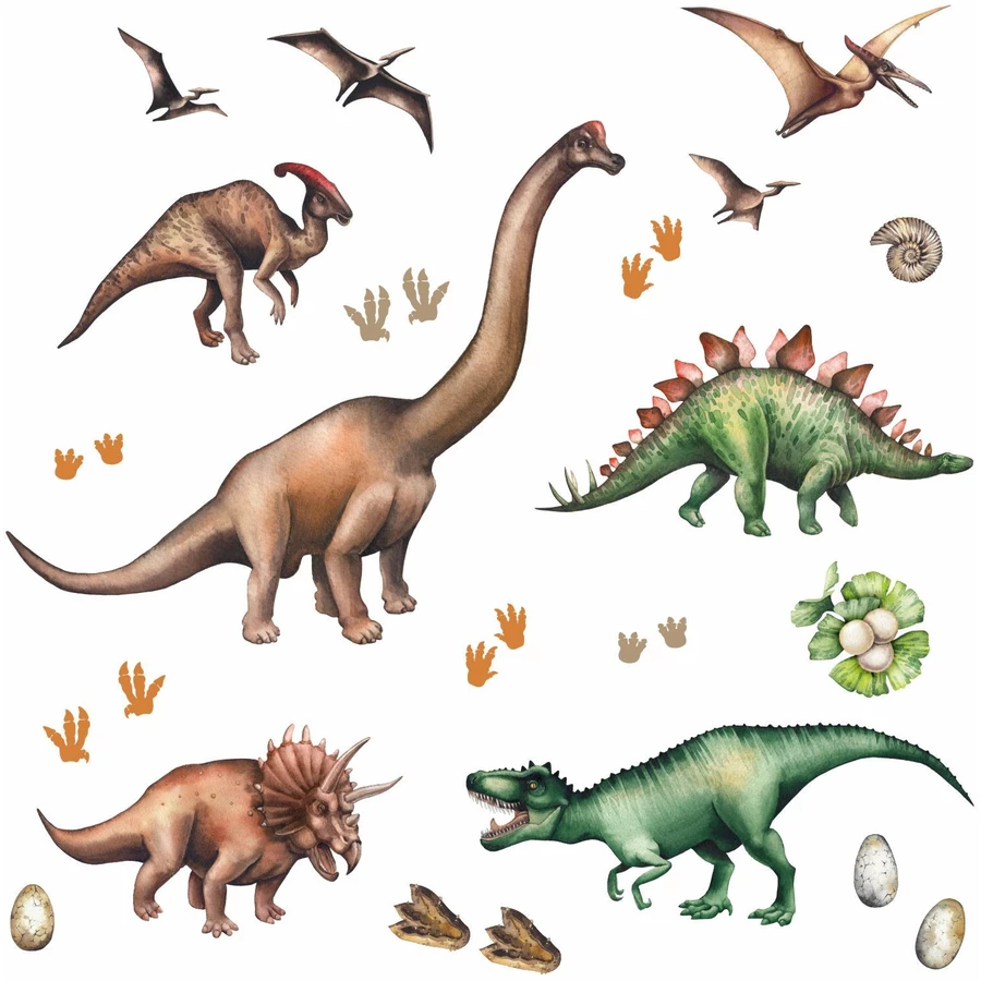Nikima Wandtattoo 167 Dinosaurier T-Rex, Triceratops, Stegosaurus in 6 vers. Größen grün