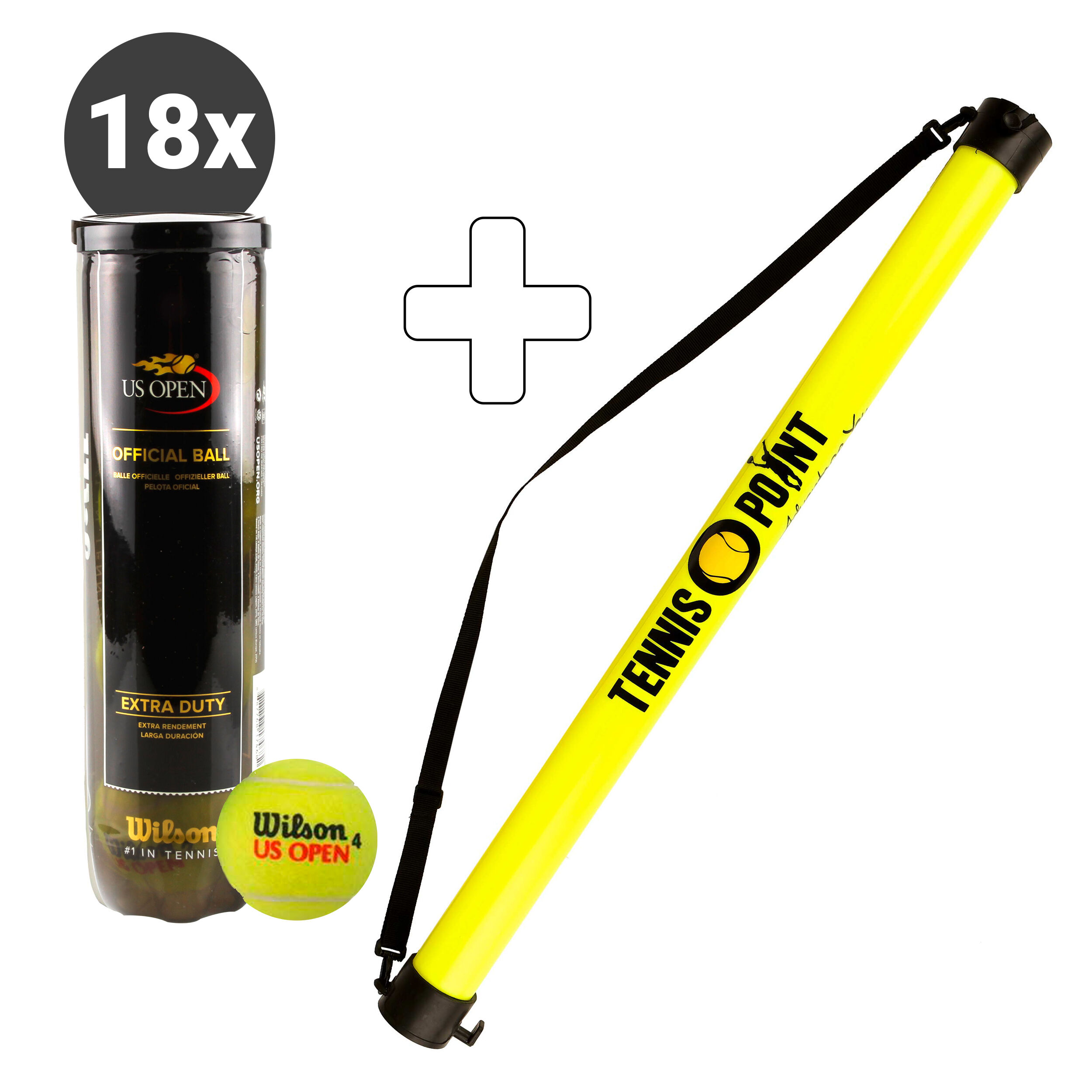 Wilson US Open 18 Tubes De 4 + Ramasse Balles Forme Tube