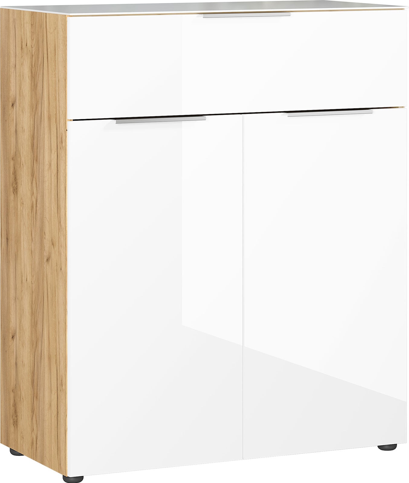 CASAVANTI Kommode OAKLAND 83 x 102 cm Glas Weiß/Navarra-Eiche-Dekor