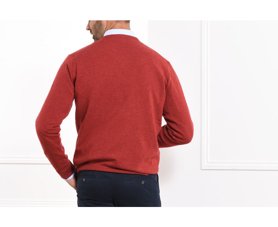 Pull col V homme laine Rouge Chiné - ELIAN