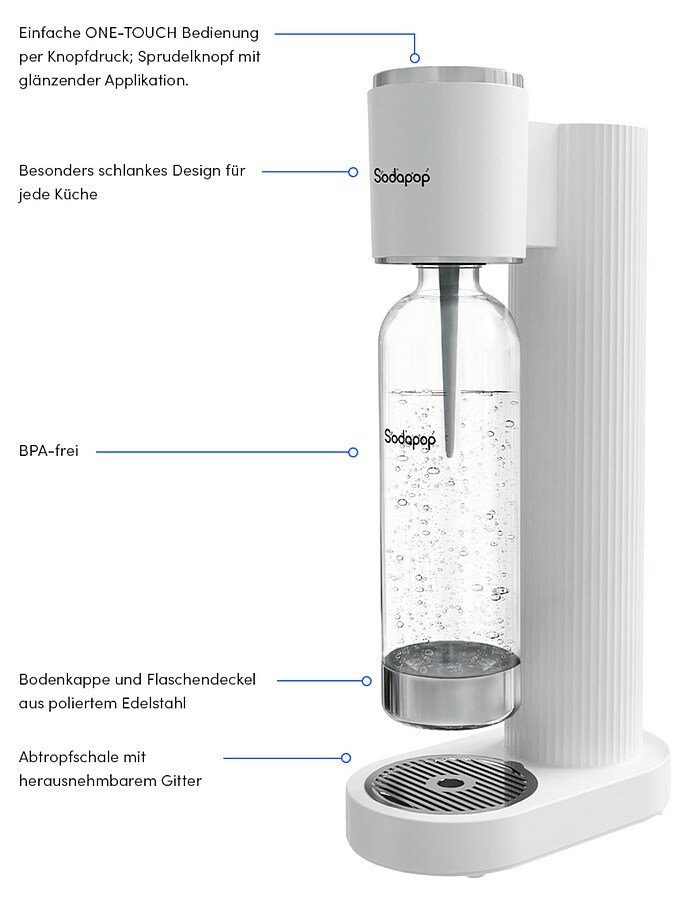 SODAPOP Wassersprudler Cooper, weiß, 1x 850ml PET-Flasche