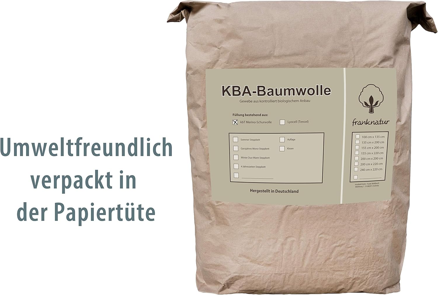 franknatur - Bettdecke Ganzjahr Schurwolle kbT Baumwolle KBA Bio 135x200 Natalia