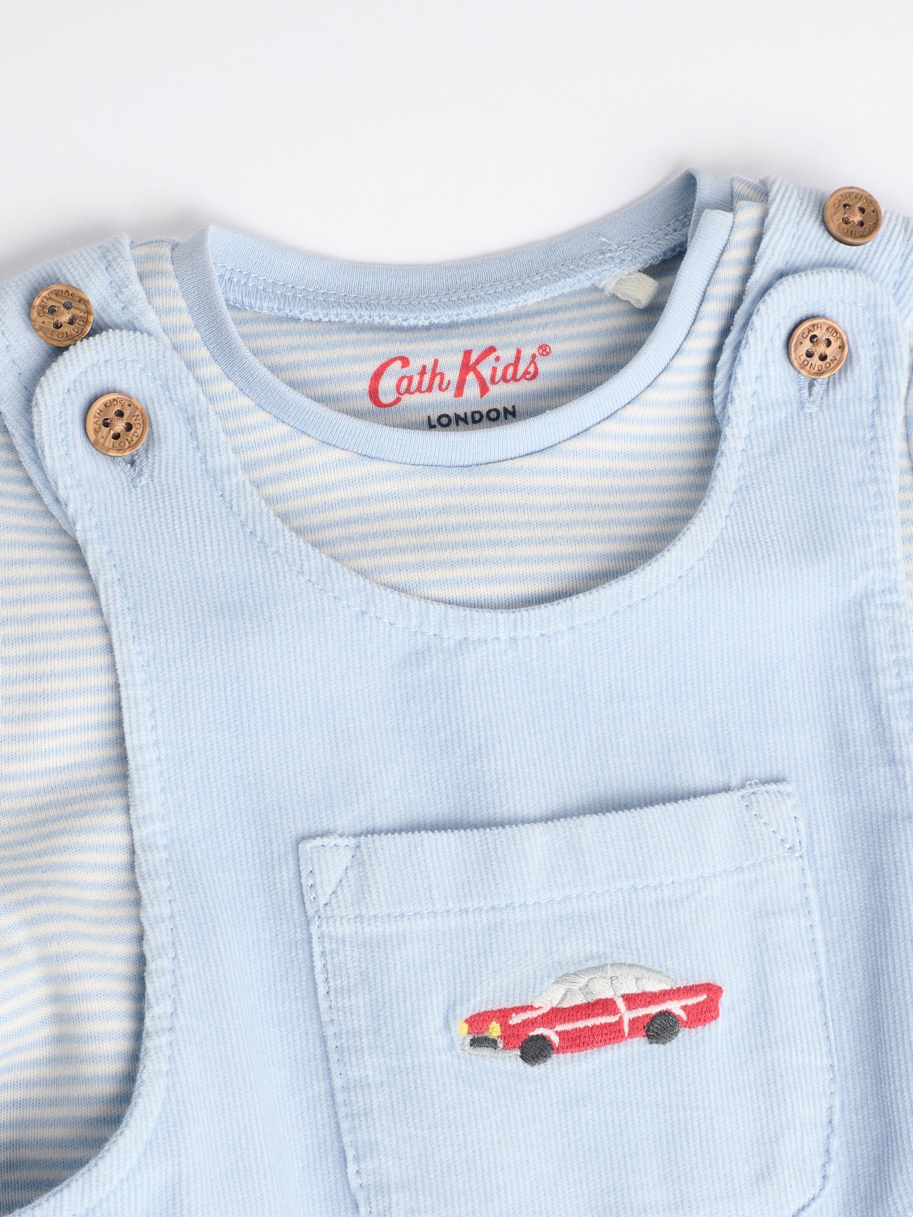 Blauw - Baby Corduroy 100% Cotton Dungaree and Bodysuit Set