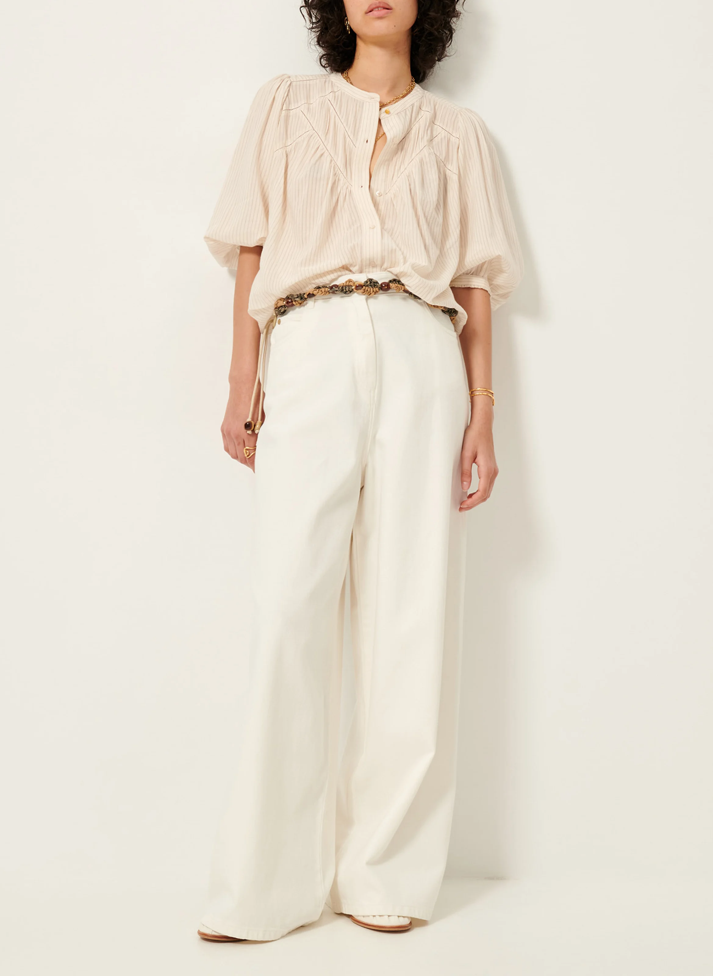SAVI - Chemise ample col mao en coton mélangé | Noir