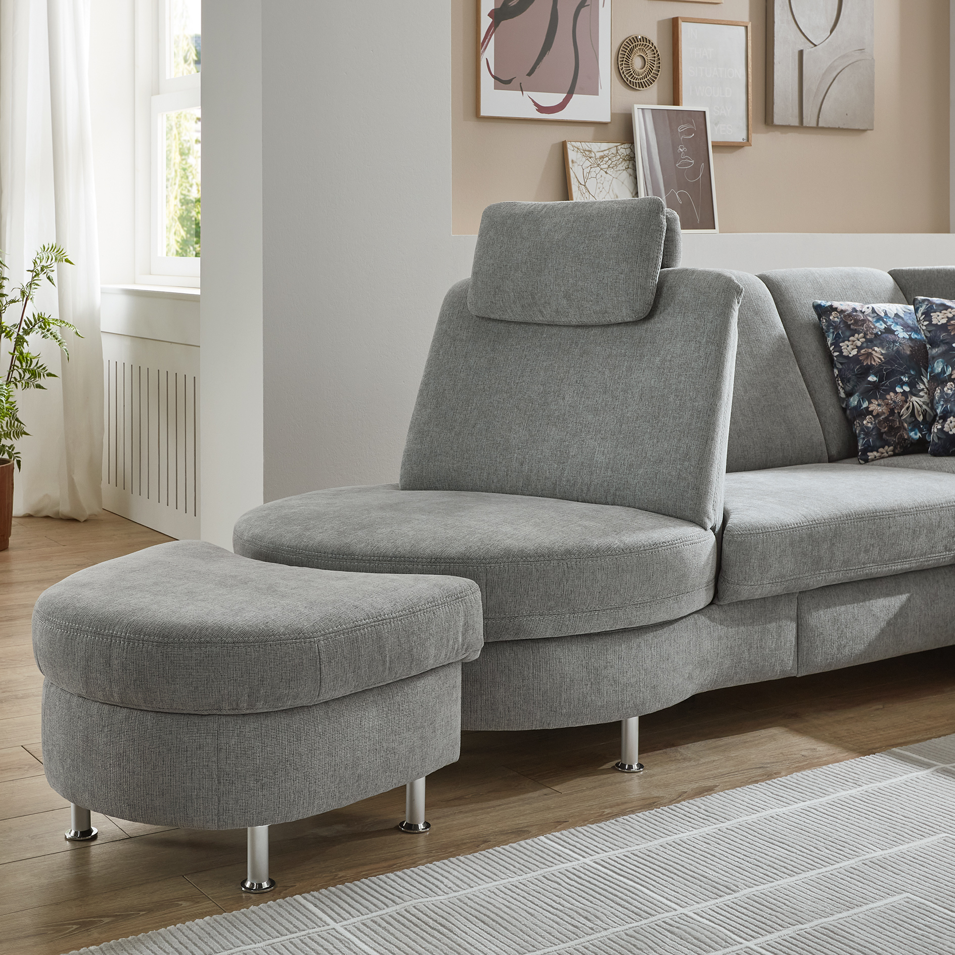 polsterpower Ecksofa - silver - Basismodell - Rondellabschluss links