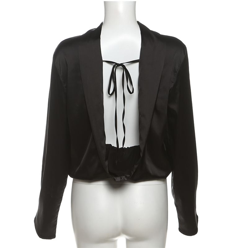 Emilyn - Blouse met lange mouwen, ronde hals, effen rug en strikbandjes