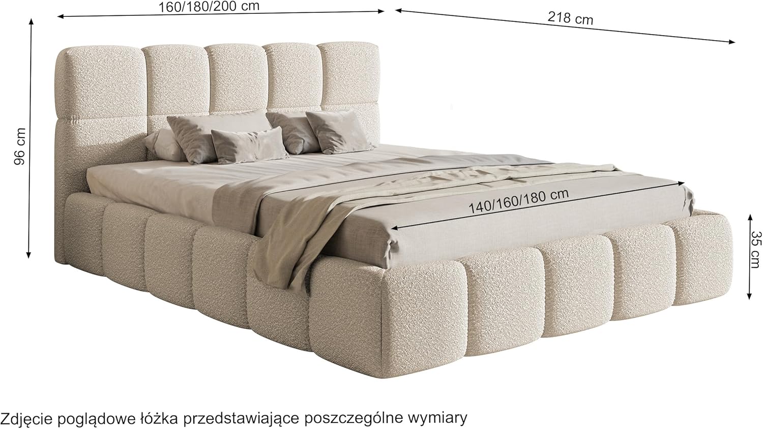 Selsey Bett Polsterbett 160 x 200 cm Boucle Gewebe Reißfest Cloudy Hellbeige
