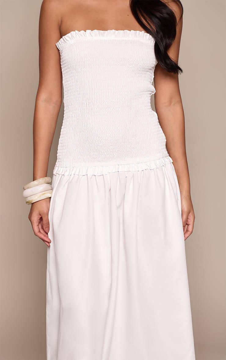 Blanc Robe Maxi Froncée Bustier À Bord Volant