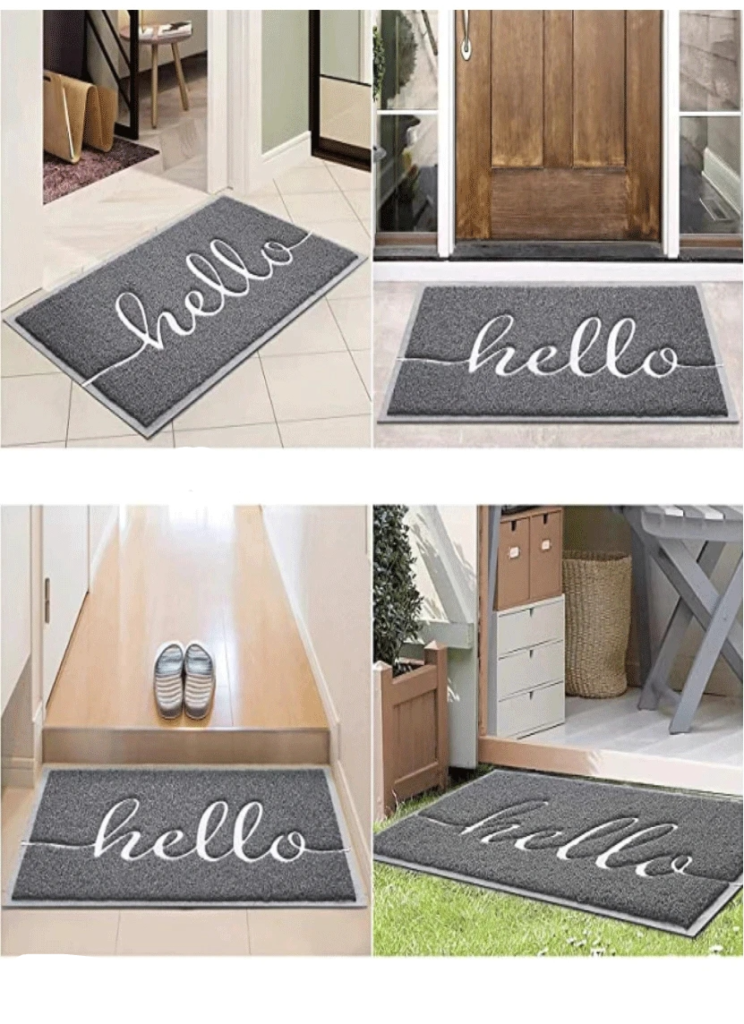 (72x44cm) Fussmatte Anti-Rutsch Türmatte Boden Teppich Hello - Grau