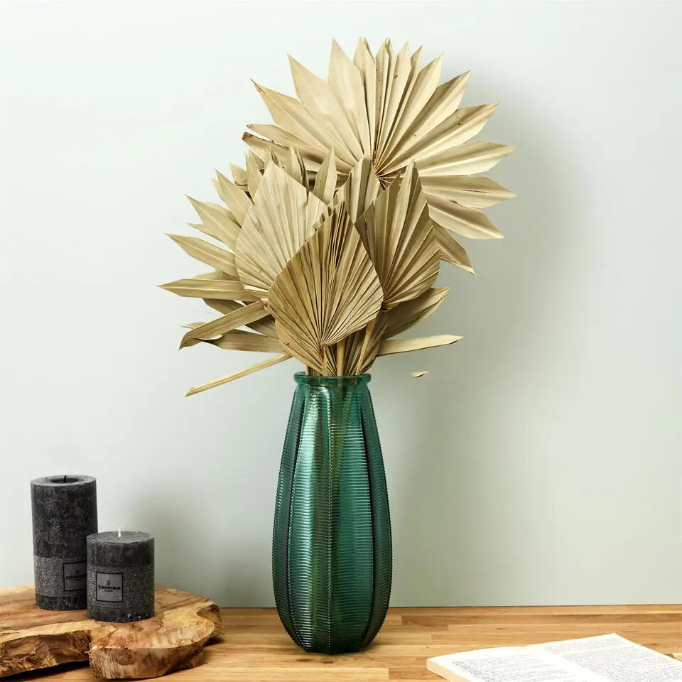 Home deco factory vaas Capella - boeket - glas - groen- H28 cm