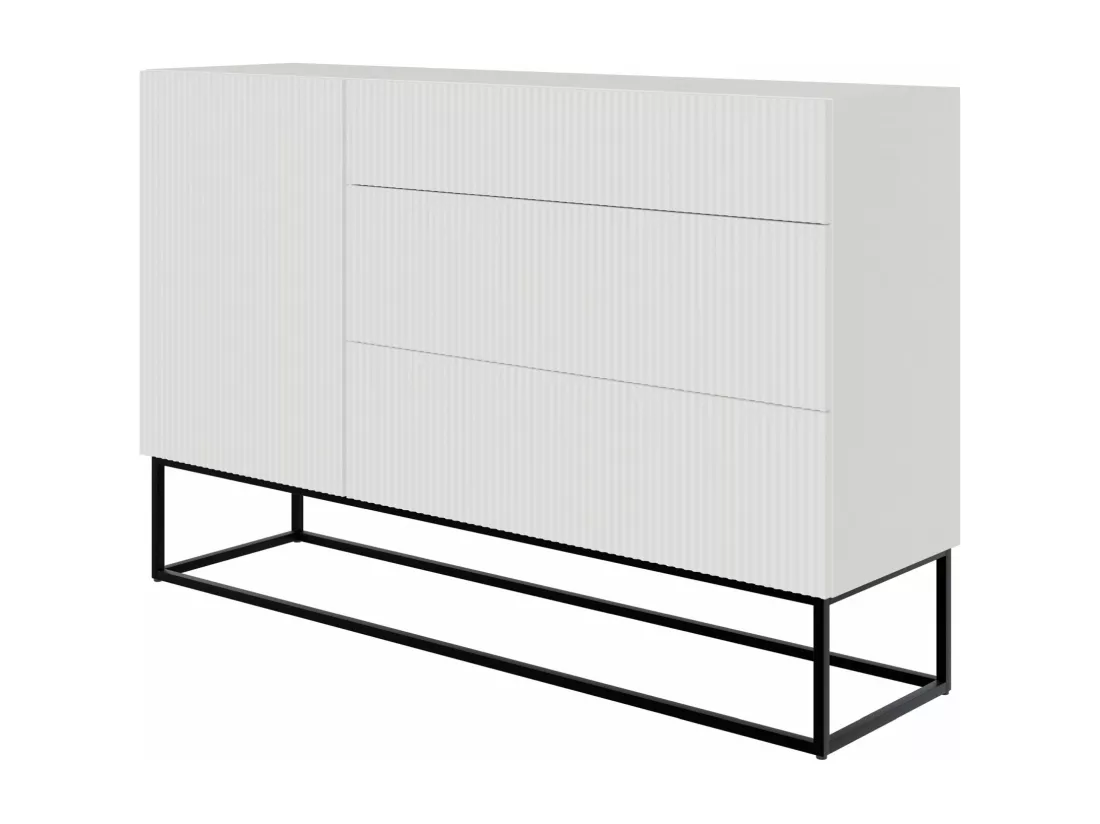 Commode à une porte - 140 cm - blanc avec pieds noirs - VELDIO