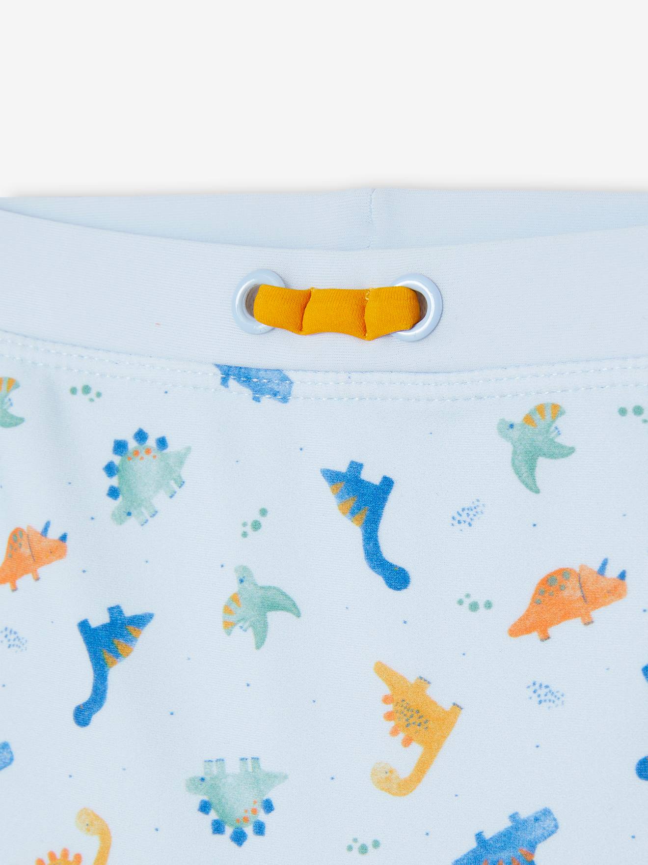 Calção de banho boxer azul-gelo com estampa de dinossauro para bebê menino