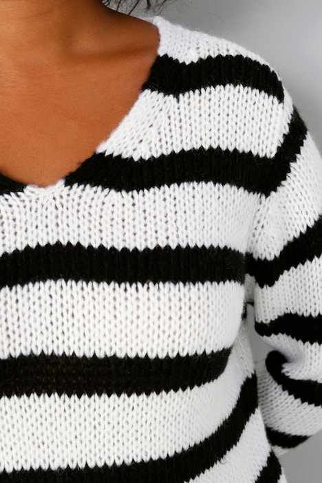 Pullover, oversized, Ringel, V-Ausschnitt, Langarm