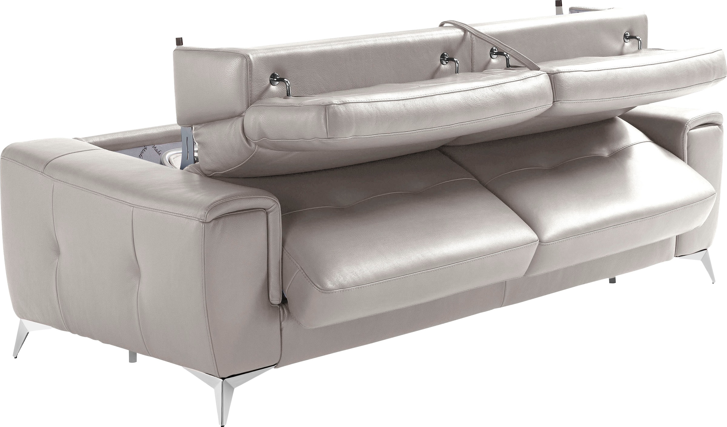 Egoitaliano Schlafsofa »Francine Designsofa, Loungesofa mit Dauerschlaffunktion, Breite 233 cm« mit Bettfunktion, Leder BULL, stone, Fussfarbe chrom