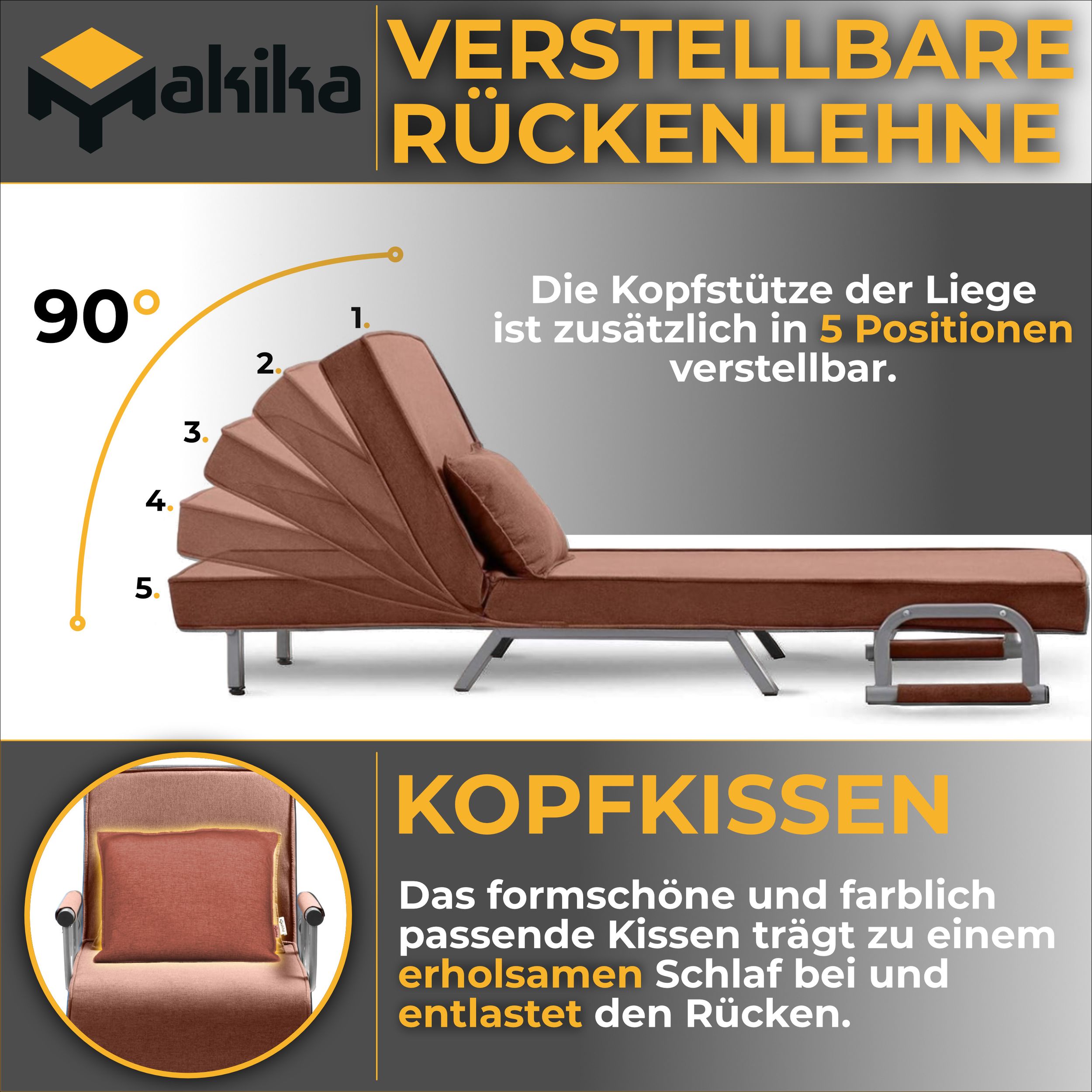 Makika Schlafsessel Schlafsofa Ted klappbar in Braun