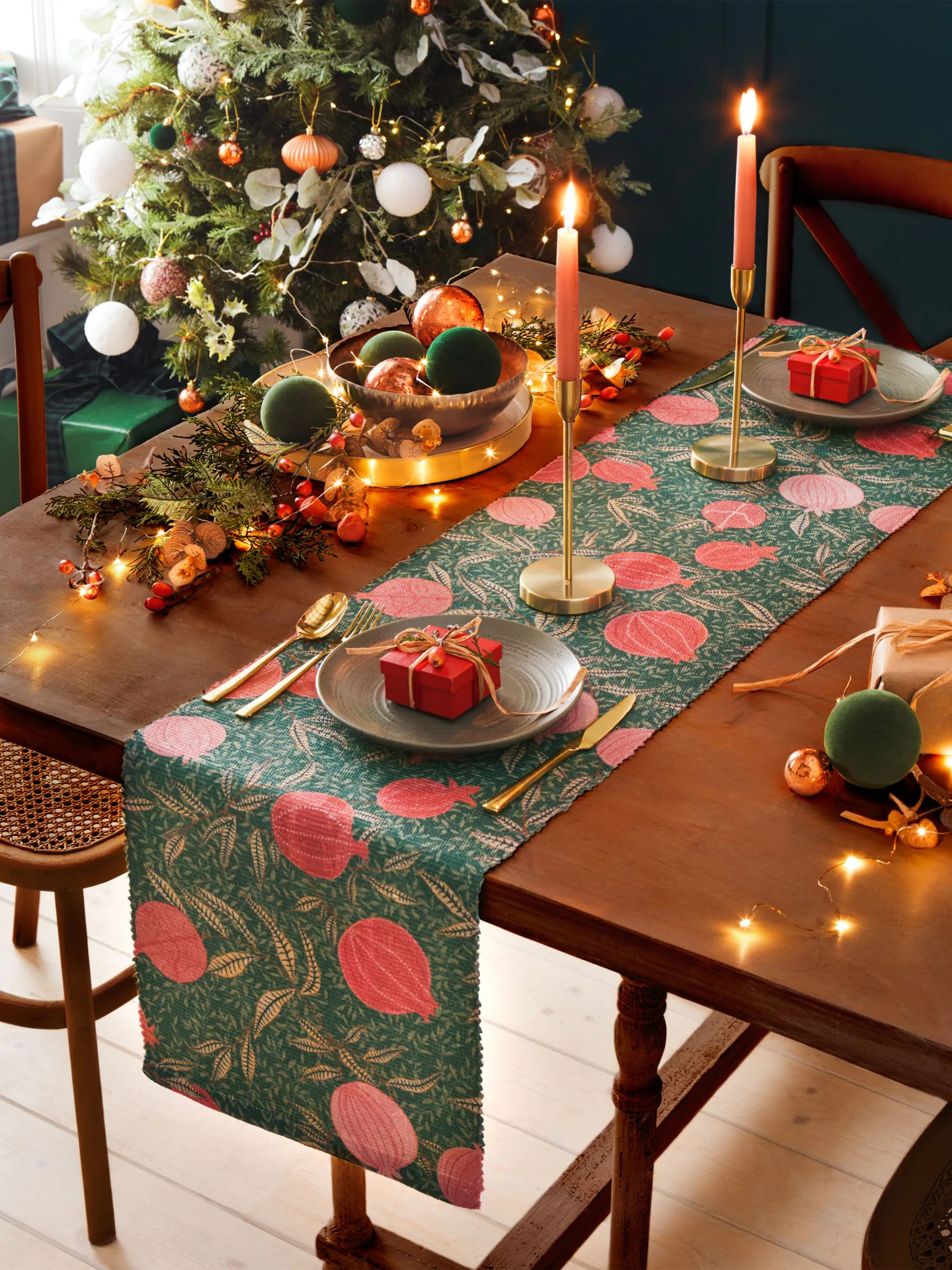 Paoletti - Grote kersttafelloper met granaatappelprint