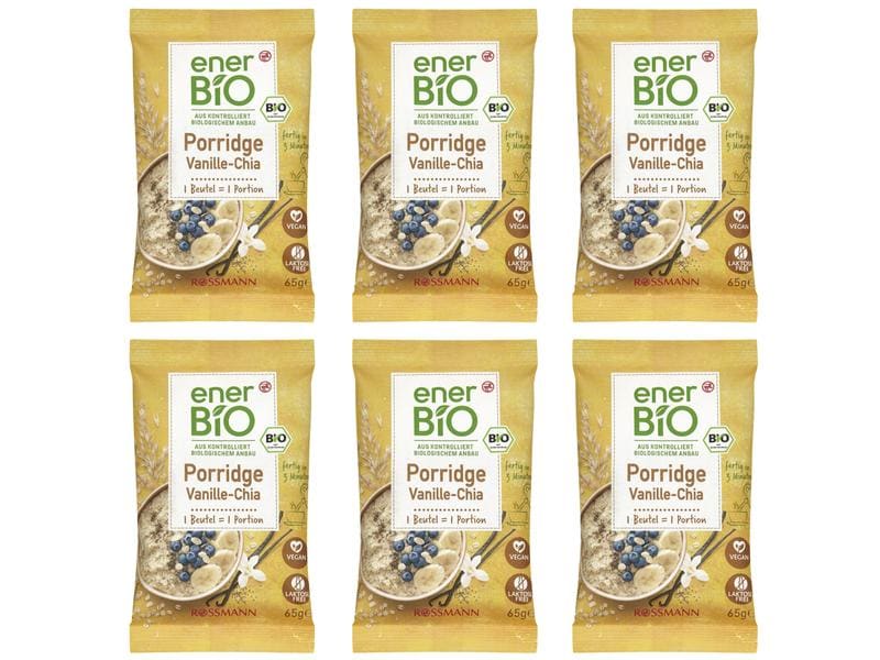 enerBIO Porridge Vanille-Chia 6 x 65 g Fertigmischung für Porridge