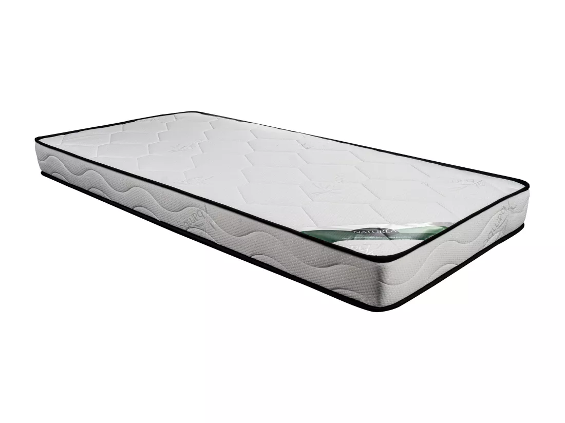 Ensemble 90 x 190 cm sommier coffre blanc + matelas mousse et coutil bambou ép.15cm - KANANI de NATUREA